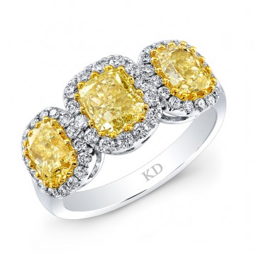 WHITE & YELLOW GOLD CONTEMPORARY CUSHION FANCY YELLOW DIAMOND RING