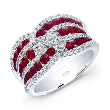 WHITE GOLD NATURAL COLOR TWISTED RUBY DIAMOND RING