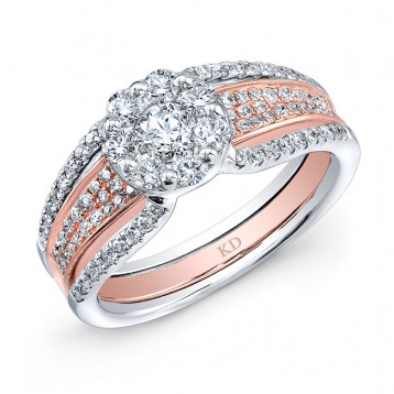 WHITE & ROSE GOLD INSPIRED VINTAGE ROUND DIAMOND BRIDAL RING