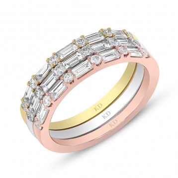 WHITE & ROSE & YELLOW GOLD  INSPIRED FASHION STACKABLE DIAMOND BAND