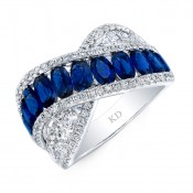 WHITE GOLD NATURAL COLOR FASHION SAPPHIRE WAVE DIAMOND RING