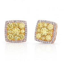 ROSE GOLD CONTEMPORARY SQUARE HALO FANCY YELLOW DIAMOND EARRINGS 