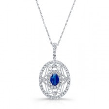 NATURAL COLOR WHITE GOLD INSPIRED VINTAGE SAPPHIRE DIAMOND PENDANT 
