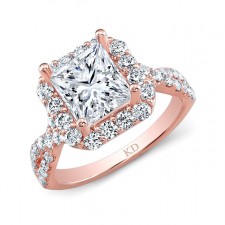 ROSE GOLD CONTEMPORARY SQUARE HALO DIAMOND ENGAGEMENT RING