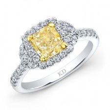 WHITE AND YELLOW GOLD ELEGANT FANCY YELLOW RADIANT DIAMOND BRIDAL RING
