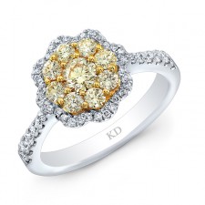 WHITE GOLD NATURAL YELLOW CLUSTER DIAMOND FLOWER RING