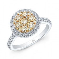 WHITE GOLD NATURAL YELLOW CONTEMPORARY CLUSTER DIAMOND RING