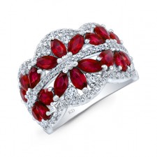 WHITE GOLD NATURAL COLOR FLOWER RUBY DIAMOND RING