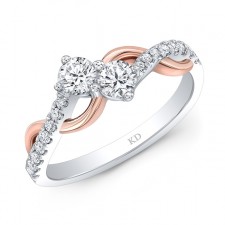 WHITE AND ROSE GOLD TWO-STONE INSPIRED TWISTED DIAMOND ENGAGEMENT RING