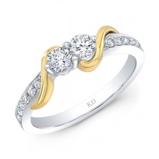 WHITE AND YELLOW GOLD TWO-STONE INSPIRED TWISTED DIAMOND ENGAGEMENT RING