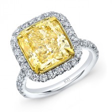 WHITE AND YELLOW GOLD FANCY YELLOW CUSHION DIAMOND ENGAGEMENT RING