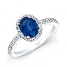 NATURAL COLOR WHITE GOLD INSPIRED  SAPPHIRE HALO DIAMOND RING 