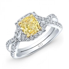 WHITE AND YELLOW GOLD TWISTED FANCY YELLOW RADIANT DIAMOND ENGAGEMENT RING
