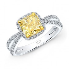 WHITE AND YELLOW GOLD FANCY YELLOW DIAMOND HALO ENGAGEMENT RING