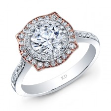 WHITE AND ROSE GOLD DAZZLING HALO DIAMOND ENGAGEMENT RING
