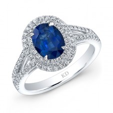 NATURAL COLOR WHITE GOLD  FASHION HALO SAPPHIRE RING 