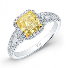 WHITE AND YELLOW GOLD FANCY YELLOW CUSHION DIAMOND BRIDAL RING