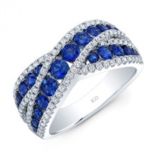 WHITE GOLD NATURAL COLOR CRISS CROSS SAPPHIRE DIAMOND RING