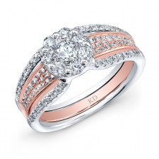 WHITE & ROSE GOLD INSPIRED VINTAGE ROUND DIAMOND BRIDAL RING