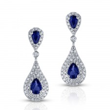 NATURAL COLOR WHITE GOLD INSPIRED TEAR DROP SAPPHIRE DIAMOND EARRINGS