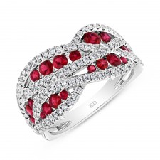 NATURAL COLOR WHITE GOLD FASHION RUBY WAVE DIAMOND RING