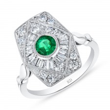 NATURAL COLOR WHITE GOLD INSPIRED VINTAGE EMERALD  RING
