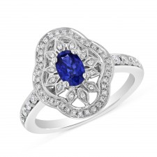NATURAL COLOR WHITE GOLD INSPIRED VINTAGE SAPPHIRE RING