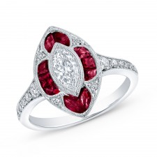 NATURAL COLOR WHITE GOLD INSPIRED  RUBY DIAMOND RING