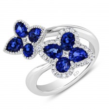 WHITE GOLD NATURAL COLOR SAPPHIRE FLOWER DIAMOND RING
